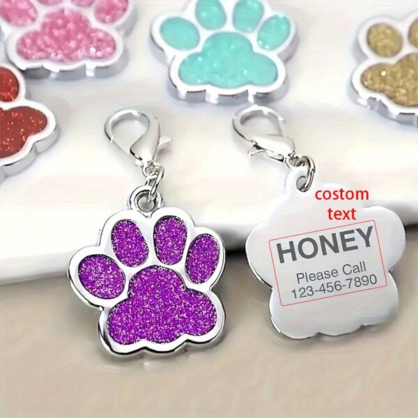 Customized Pet Paw Print ID Tag, Alloy Dog Tag, Engraved Cat Paw Pendant Tag, Dog Collar Nameplate