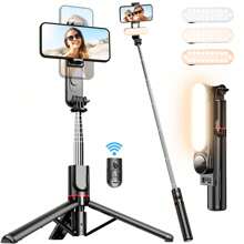 44" Extendable Phone Tripod With Selfie Stick, Fill Light, Wireless Bluetooth Remote, 600mAh Battery