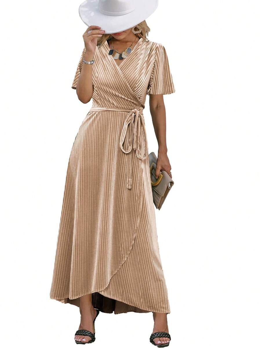 Women's Velvet V Neck Wrap Semi Formal Dress Cocktail Party Maxi Dress ...