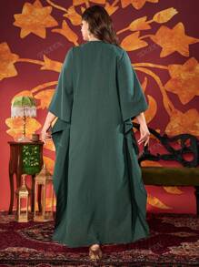 Plus Size Vrouwen V-hals Elegante Kralen Arabische Stijl Jurk