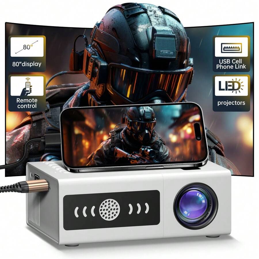 1 pieza Miniproyector portátil de 30 lúmenes ANSI, proyector de video para cine en casa con LED, con puerto USB y control remoto, proyector de video compacto para teatro en casa como regalo.