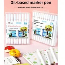 Set de stylos-feutres à double pointe à base d'huile - 12 couleurs/18 couleurs/24 couleurs/36 couleurs/48 couleurs en option. Indispensable pour les carnets de dessin, avec des couleurs vives, un séchage rapide, imperméable et résistant à la décoloration. Conception professionnelle, convient pour les cahiers, les bandes dessinées, le graffiti, le design, l'écriture, le marquage. Long-lasting et durable, livré avec un boîtier de rangement portable transparent. Sans danger pour les enfants. Un cadeau créatif idéal pour la rentrée scolaire
