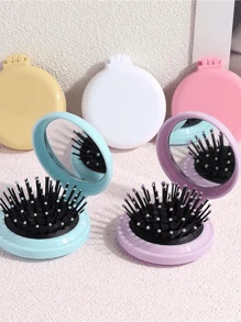 Folding Travel Mirror Hair Brush Round Folding Pocket Size Hair Brush Mini Hair Comb Compact Travel Size Hair Massage Comb For Women Girls Travel Essentials Travel Accessories Travel Essentials Travel Organizer For Beach Summer Vacation Back To School Body Care For Travel,Outdoor,Sport,Office,School,Hair Clips,Hair Accessories - Multicolor - View 2