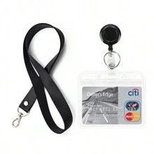 PVC Simple ID Card Sleeve, Black Lanyard With Retractable Easy-To-Pull Buckle - Black - View 5