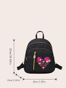 Printed Letter Valentine's Day New Craft Simple Versatile Backpack, Women Solid Color Nylon Material College Style Casual Ladies Bag - Black - View 2