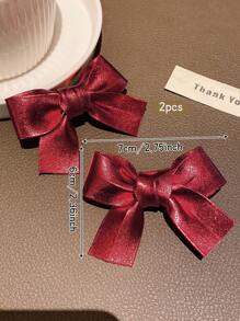 2pcs Red Bow Hair Clips, Fashionable & Sweet Style, Suitable For Daily Use Hair Accessory - Red - View 2