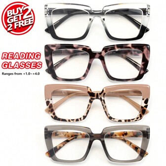 4 件/3 件/2 件时尚大框老花镜套装，舒适的弹簧铰链老花镜，独特颜色搭配您的日常服装