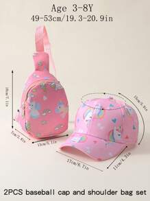 2pcs Girls Baseball Cap And Crossbody Bag Set, All Season Casual Wear, Sun Ion, Back To School Accessories - 2PC - View 7