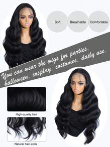 NOBLE 黑色假发 波浪卷发 13*6 合成蕾丝前假发 合成纤维耐热前蕾丝假发 带婴儿头发 13*6 28 英寸 黑色波浪卷发 高品质女士自然美丽 高品质合成柔软假发 - 黑色 - 查看 10