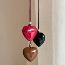 Collar con colgante de corazón rojo y cordón de cera, con corazones negros y marrones, accesorio de moda, regalo para el Día de San Valentín