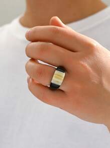 1pc Vintage Handmade Colorful Horn Texture Patchwork Ring, Couples Accessory, Gift For Friends - Multicolor - View 8