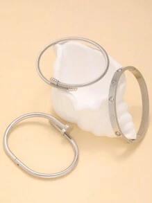 3 pièces Set de Bracelets Joncs Argent Brillant avec Ornements en Zircone Quatre Feuilles de Trèfle, Convient pour le Port Quotidien des Femmes
