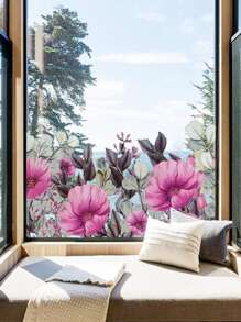 Romantic Flower Sticker, Window Glass Decorative Film, Bathroom Translucent Self-Adhesive Glass Sticker Cabinet Sticker