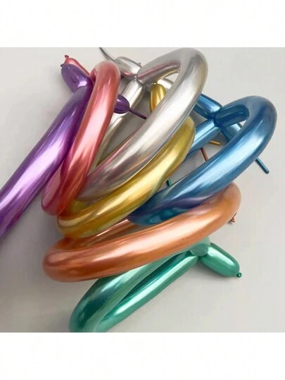 20pcs/Set Random Mixed Color Metal Long Tube Shaped Magic Balloons, Creative Woven Balloons For Party Decoration
