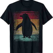 Vintage Retro Penguin 70's 80's Style Men Women Classic Gift T-Shirt - 黑色 - 查看 1
