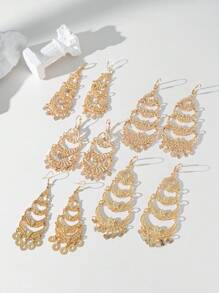 Herseygold 1 par de pendientes largos chapados en oro con luna creciente y flor, pendientes de lujo turcos nupciales con borla en forma de corazón, regalo de boda