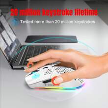 2.4G Wireless Rechargeable Gaming Mouse, 6-Button Adjustable Ergonomic Optical Mouse With RGB Lighting, Suitable For Laptop/PC - White - View 7