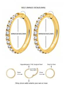 2 Chiếc/Nhẫn mũi mạ vàng chống dị ứng 316L cao cấp 16G/18G, có sẵn tùy chọn vàng và bạc, khảm Zirconia, phù hợp cho chạy thể thao và vòng kín không dễ rơi ra. Nhẫn màng đôi - Khuyên mũi thời trang cao cấp 2Psc - Xem 31