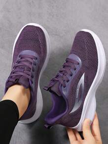 New Spring/Autumn Plus Size Versatile Light Weight Mesh Breathable Casual Running Shoes, Women Sports Shoes, Soft Bottom Soft Upper Jogging Shoes, Purple Mesh Flats, Women's Fashionable Comfy Travel Shoes, Low-Top Round Toe Lace-Up Mesh Sneakers, Women's Walking Shoes, Women's Road Running Shoes