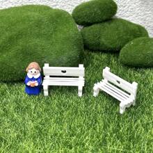 6 sztuk białych ławek parkowych Micro Landscape z unikalnym wzorem serca - urocze ozdoby dekoracyjne do Twojego miniaturowego ogrodu - Biały - Zobacz 3