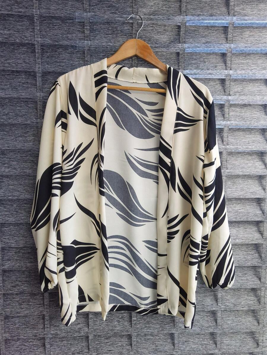 Women's Kimono Blouse Cardigan Kimono Dune Beach Cover-Up New Year Red And Yellow - 黑與白 - 查看 1
