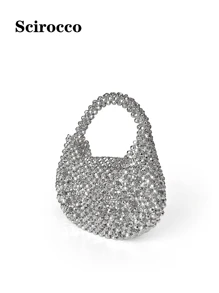 New Autumn/Winter Luxury Handmade Beaded Mini Clutch Purse, Sparkling Handbag For Party ,Wedding - Silver - View 7