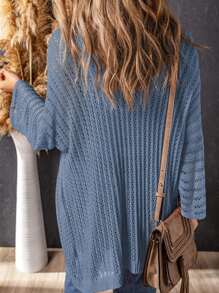 hoteel Lightweight Cardigan Spring Fashion 3/4 Long Sleeve Hollow Knit Beach Coverup Cardigan - Màu xanh lam - Xem 5