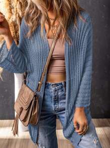 hoteel Lightweight Cardigan Spring Fashion 3/4 Long Sleeve Hollow Knit Beach Coverup Cardigan - Màu xanh lam - Xem 4