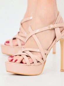 Sandale cu toc înalt pentru femei, cu bretele încrucișate, cu talpă groasă, potrivite pentru petreceri și ocazii de adunare Sandale elegante Sandale de vară pentru femei - Caisă - Vizualizare 2