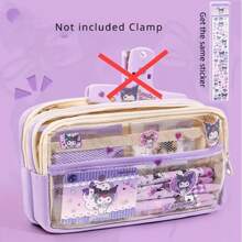 Sanrio 1 pièce Étui crayon transparent Sanrio avec Cinnamoroll, Melodys, Kuromis, Hello chat. Étui à crayon roulé en tissu, rangement mignon de fournitures scolaires pour anime, avec autocollants. Fournitures scolaires, trousse, sac d'école.