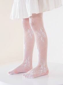 2pcs Girl's White Hollow Out Mesh Pantyhose Tights, Lolita Style & Versatile - White - View 5
