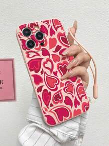 1 件时尚心形印花磨砂手机壳带挂绳，适用于 Apple iPhone11/12/13/14/15/16/16PRO/16PROMAX、GalaxyA05/A15/A25/A35/A53/A54/A55/S23/S24、Redmi 系列 - 彩色 - 查看 2