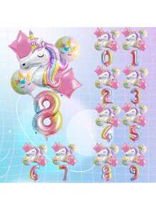 Globos de unicornio - Decoración de fiesta de cumpleaños de unicornio - Conjunto de globos de papel de aluminio - Macarons y globos de unicornio para boda, fiesta de cumpleaños, festival de música, suministros navideños
