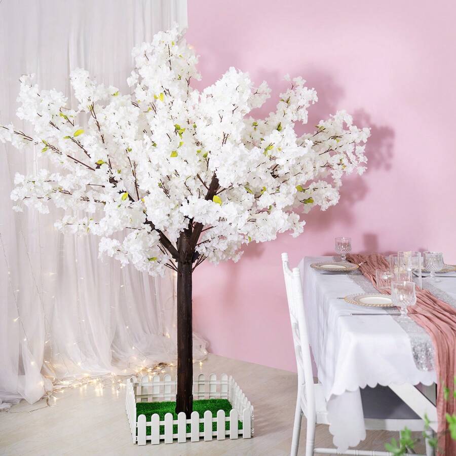 1 árbol de cerezo artificial, árbol de cerezo blanco artificial, árboles artificiales hechos a mano para decoración del hogar, interior, exterior, fiesta, oficina, boda, Navidad