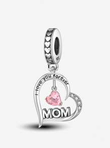 1 PC 925 Sterling Silver Family Heart Charm Bead Fit For Women Bracelets Bangles DIY Jewelry Making And Daily Outfit Matching Jewelry Decoration For Girls Valentines