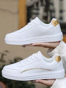 1 paar retro, modieuze, tijdloze sneakers met vetersluiting en elastische sluiting, geschikt voor pre-tieners/tieners, geweldig voor buitensporten en bijeenkomsten