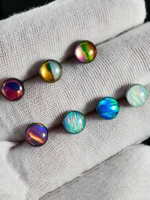 1 件装 女士不锈钢蛋白石舌环 银色闪亮闪光舌头杠铃外螺纹穿孔身体首饰 14 克