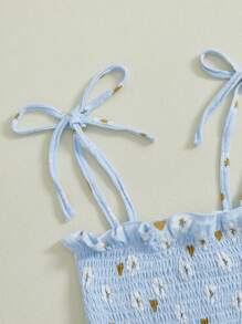 Kids Girls Pants Set, Floral Heart Print Sleeveless Camisole With Trousers Summer Outfit - 藍色 - 查看 4