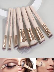 MAANGE 11pcs Professional Makeup Tool Set With 7pcs Facial Makeup Brushes & 4pcs Beauty Sponge, Foundation, Blush, Contour, Eyeshadow, Concealer Brush, Makeup Tools With Soft Fiber And Skin Friendly For Easy Carrying, Set For Travel - 杏色 - 查看 3