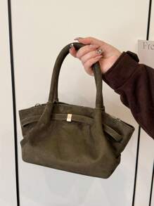 女士复古磨砂手提包，新款秋冬简约通勤手提包，时尚单肩/腋下包 - 綠色 - 查看 5