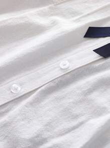 Girls Elegant Lace Trim Embroidered Floral Long Sleeve White Blouse, Sweet School Uniform Base Layer, Spring New Arrivals, Autumn - White - View 5