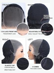 NOBLE 黑色假发 波浪卷发 13*6 合成蕾丝前假发 合成纤维耐热前蕾丝假发 带婴儿头发 13*6 28 英寸 黑色波浪卷发 高品质女士自然美丽 高品质合成柔软假发 - 黑色 - 查看 12