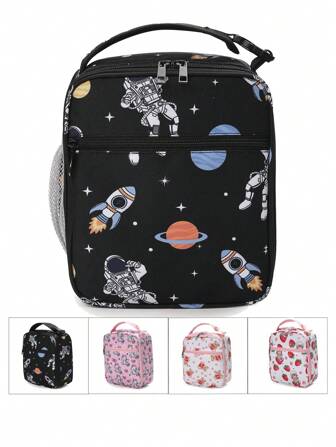 儿童可爱全印花独角兽、熊、心、草莓女孩保温午餐袋，可重复使用的紧凑型冷藏手提包，适合男孩和女孩在学校、户外、节日和生日携带午餐
