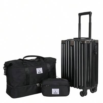 Conjunto de bagagem de 3 peças (mala + bolsa + bolsa de higiene), rodas giratórias silenciosas de 20 polegadas, unissex para negócios, viagens, escola, férias, estudo no exterior, grande capacidade para separar roupas molhadas, com gancho e alça telescópica, capa rígida leve com trava TSA, ótimo presente para o Natal, dia dos namorados, ano novo, estudantes, essencial para viagens de inverno - bagagem de mão e mala