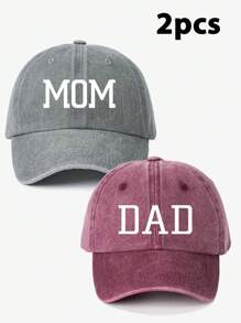 2 件装 DAD+MOM 印花复古棒球帽，时尚爸爸妈妈帽子，可调节尺寸，男女通用户外日常穿着，节日礼物 - A - 查看 13