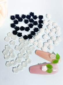 90pcs 6mm 3D White Aurora Camellia Rose Nail Art Charms, DIY Nail Jewelry Accessories - Mixed With Black Transparent Camellia Flowers, Suitable For Nail Design, Resin Crafts, Scrapbooking, Glasses, Guitar, Computer, Phone, Furniture, Wallet, Packaging, Craft Design, Nail Art Decoration, Perfect For Valentine's Day Nails Nail Supplies - Multicolor - View 5