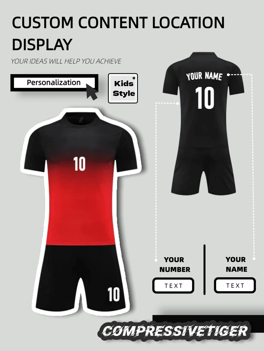 2pcs Boy's Personalized Soccer Jersey - Customizable Name And Number Print Stripe Decor Short Sleeve T-Shirt + Shorts Co-Ord Quick-Drying Sweat-Absorbing Sports Set As Gift