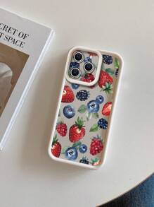 1pc Fashionable Blueberry/Strawberry Anti-Fingerprint Matte Sandstone Anti-Drop Phone Case Compatible With Apple///OPPO/Realme/Infinix