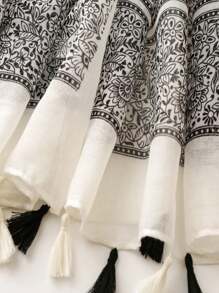 新款透气沙滩配饰流苏披肩，优雅波西米亚风围巾，时尚彩色条纹印花雪纺围巾，女士百搭轻盈大围巾，适合春夏穿着，户外防晒沙滩披肩 - 彩色 - 查看 5