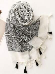 新款透气沙滩配饰流苏披肩，优雅波西米亚风围巾，时尚彩色条纹印花雪纺围巾，女士百搭轻盈大围巾，适合春夏穿着，户外防晒沙滩披肩 - 彩色 - 查看 3